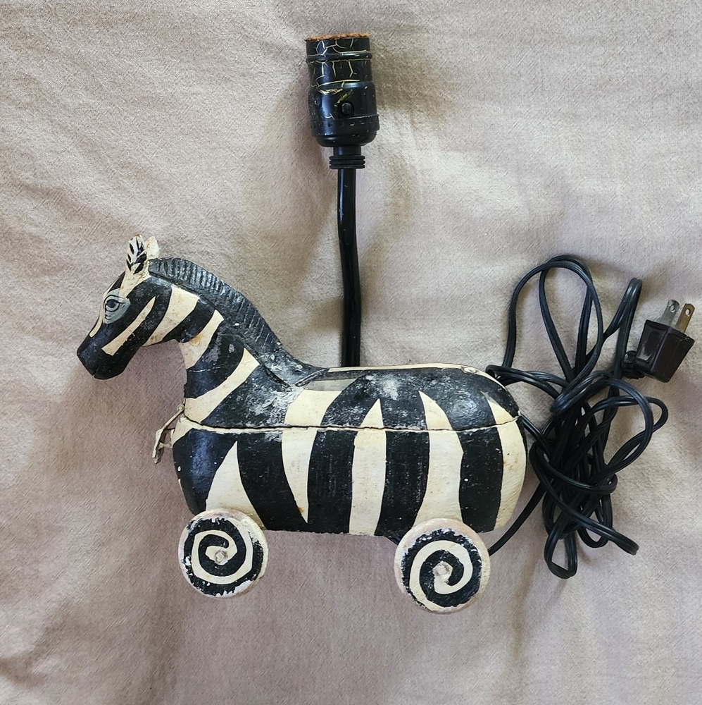 Vintage Zebra Pull Toy Turned Lamp